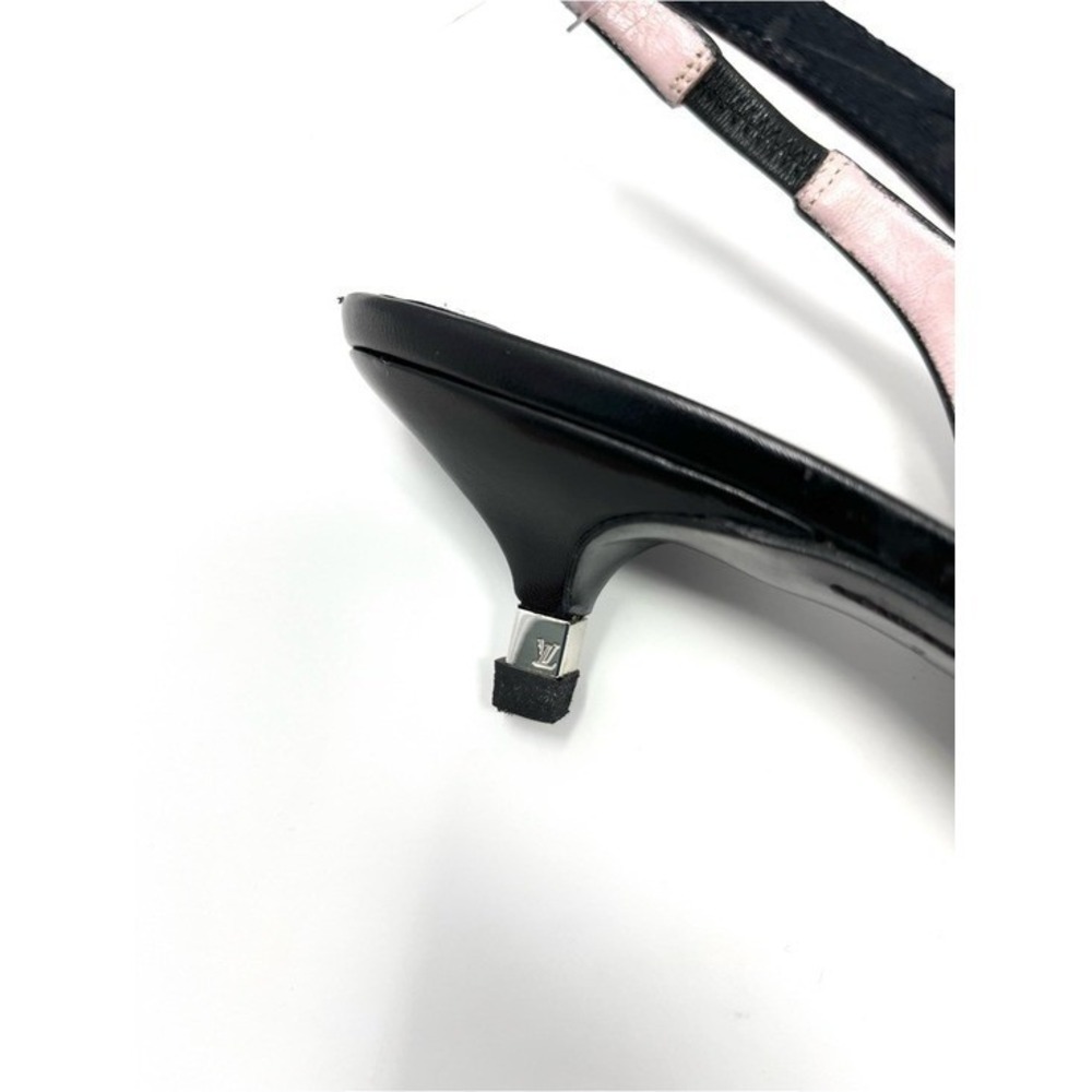 Vintage Louis Vuitton 90s Y2K Black Logo Monogram Slingback Kitten Heels 37.5 - Picture 8 of 12